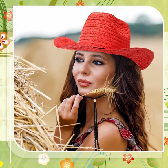 4834 24 Pcs Straw Cowboy Hats Cowgirl Party Multicolored Cowboy Hats Bulk main image 5